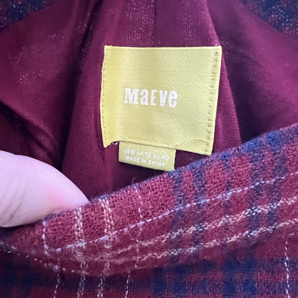 Anthropologie Maeve Burgundy Plaid Wool Midi Skirt - Picture 5 of 10